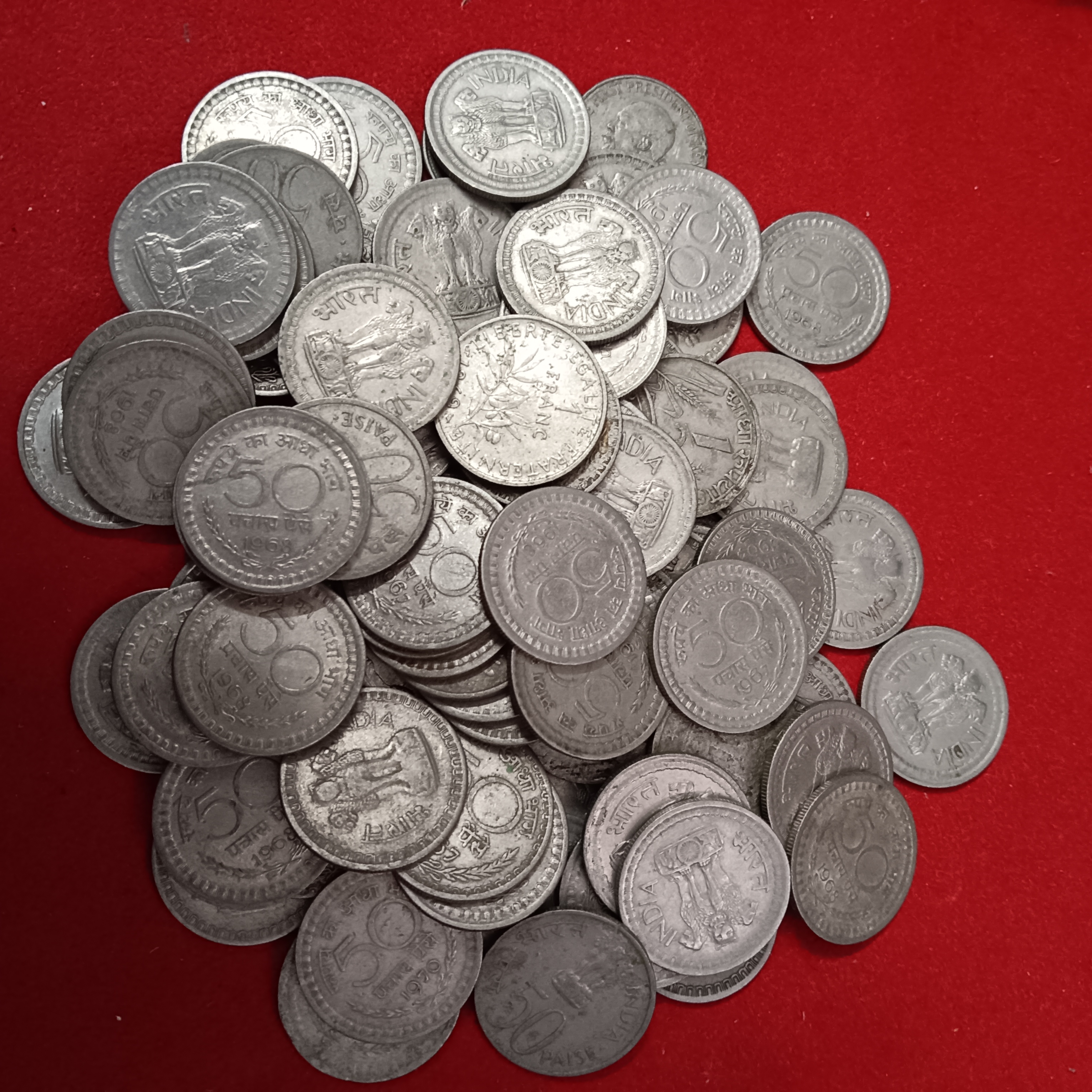 50 Paise Copper Nickel Scare Coin Adha Bhag ( Half Part) 1963-68 Mix Years 80 Pcs Republic of India