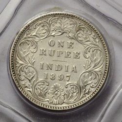 Alternative view of British India Victoria One Rupee 1897 Bombay Mint Silver Coin High Grade RARE