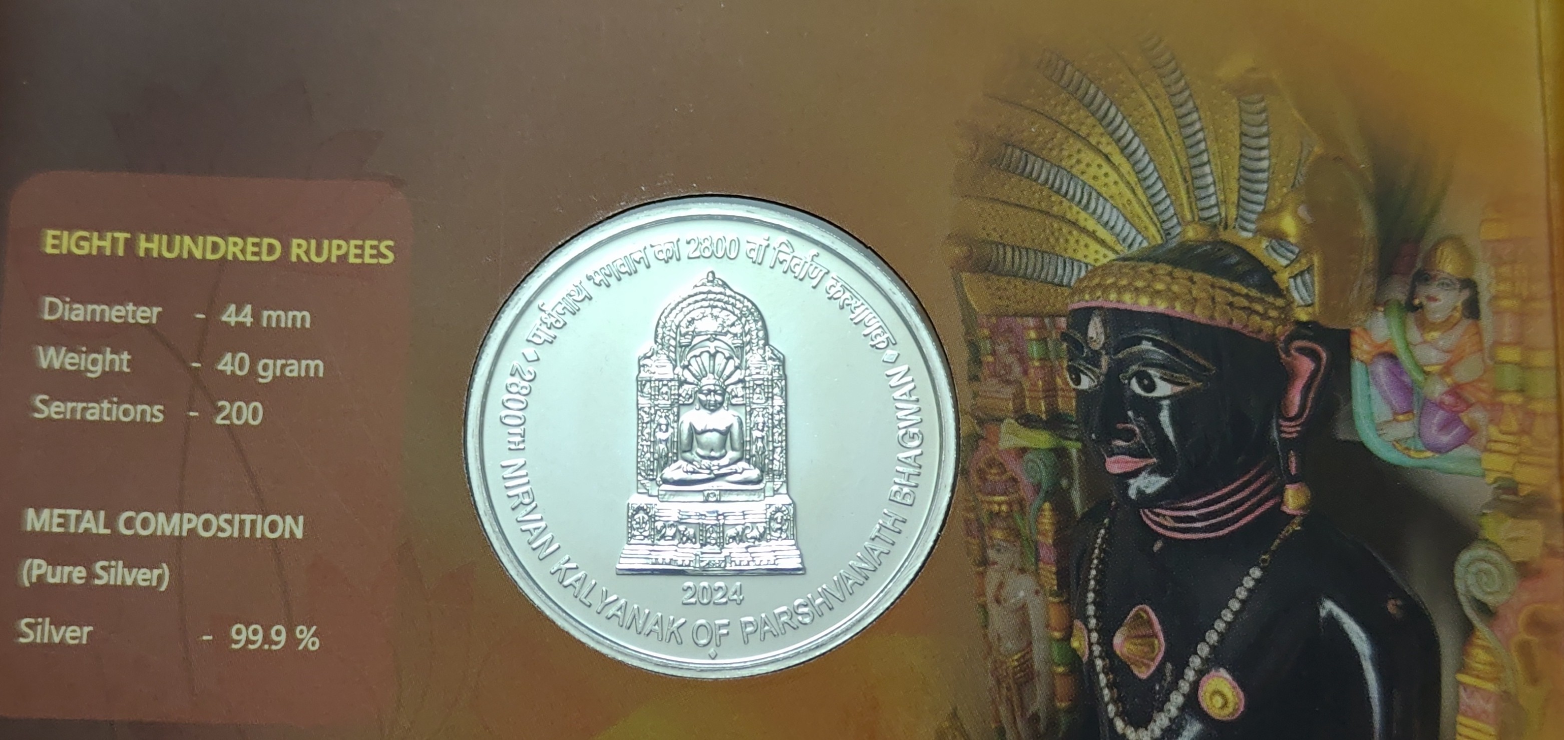 2800 Th Nirvan Kalyanak Of Parshvanath Bhagwan 800 Rs M Mumbai Mint Proof Silver Coin - Image 5