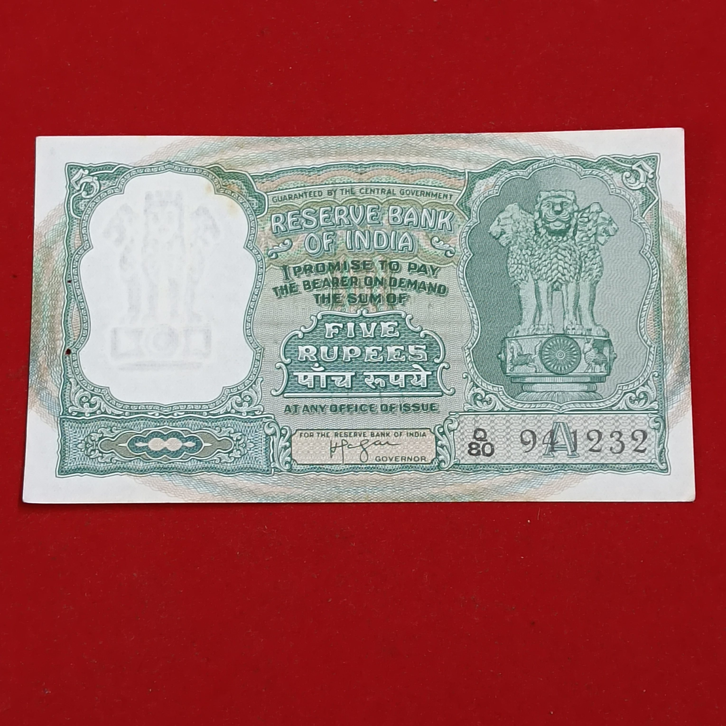 Five Rs Rare 3 Deer Fafda Note Gem Bunc Condition Governor HVR Iyengar Republic of India sku25