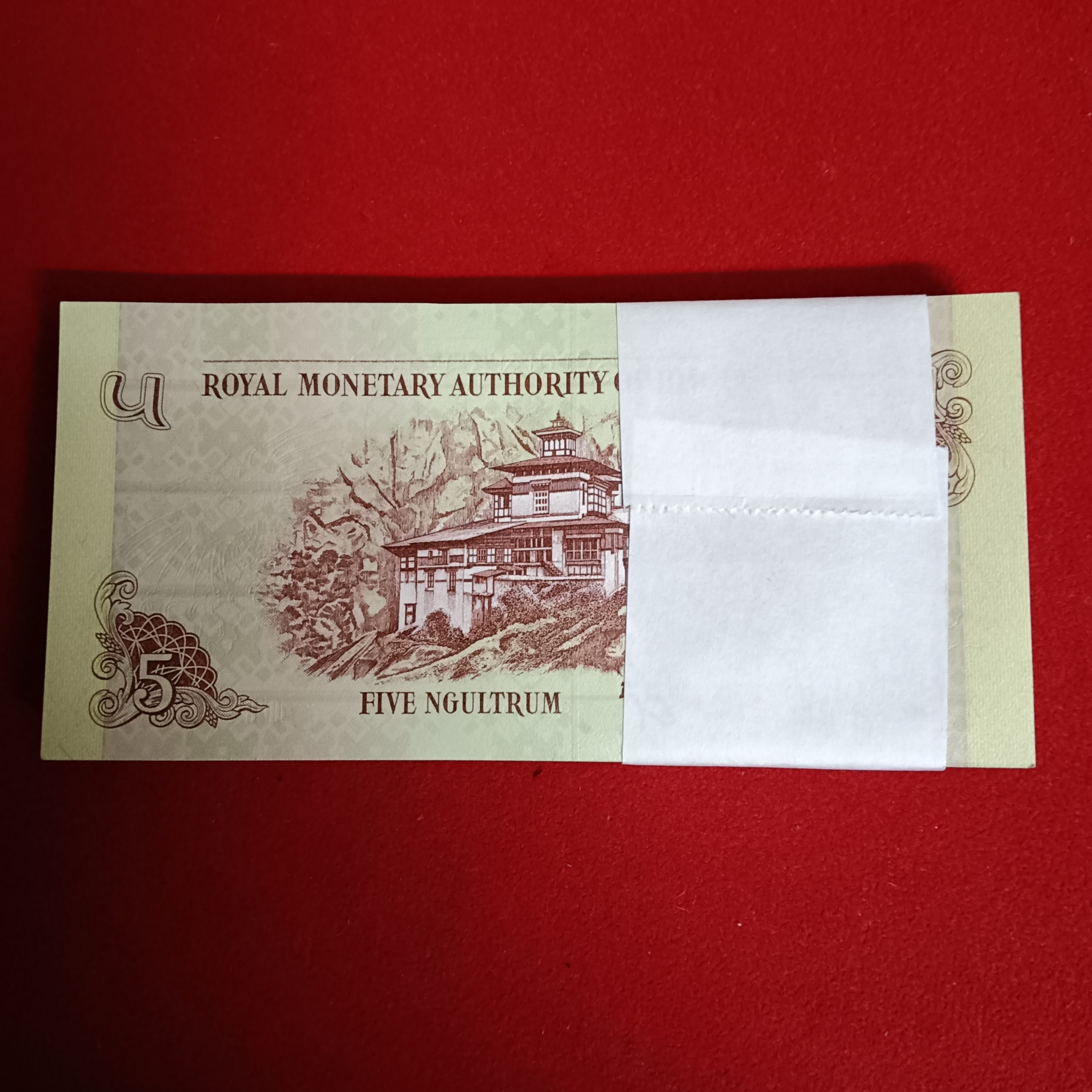 Five Ngultrum Rare Full Bundle Royal Monetary Authority of Bhutan Gem Bunc Condition