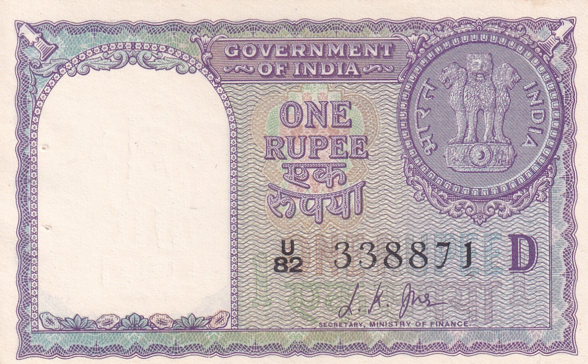 One Rupees 1957 (D Insert) Governor L.K Jha Rare Gem Unc Note
