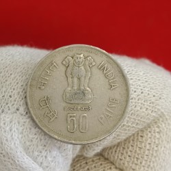 Alternative view of 50 Paise Rare Mule Coin Fisheries FAQ Issued On World Food Day 1986 Calcutta Mint Rare Mule Coin 02