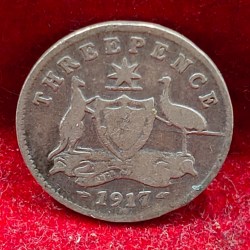 Australia 3 Pence (1917) (George V) Rare Silver Coin#E-94
