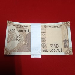 Alternative view of Ten Rs Rare Fancy Notes Bundle 000701 or 000786 Ultra Gem Bunc Condition Full Bundle Governor Sanjay Malhotra Year 2025
