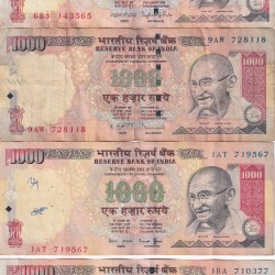 1000 Rupees Different Governor Rare (4 Pcs) Note Set