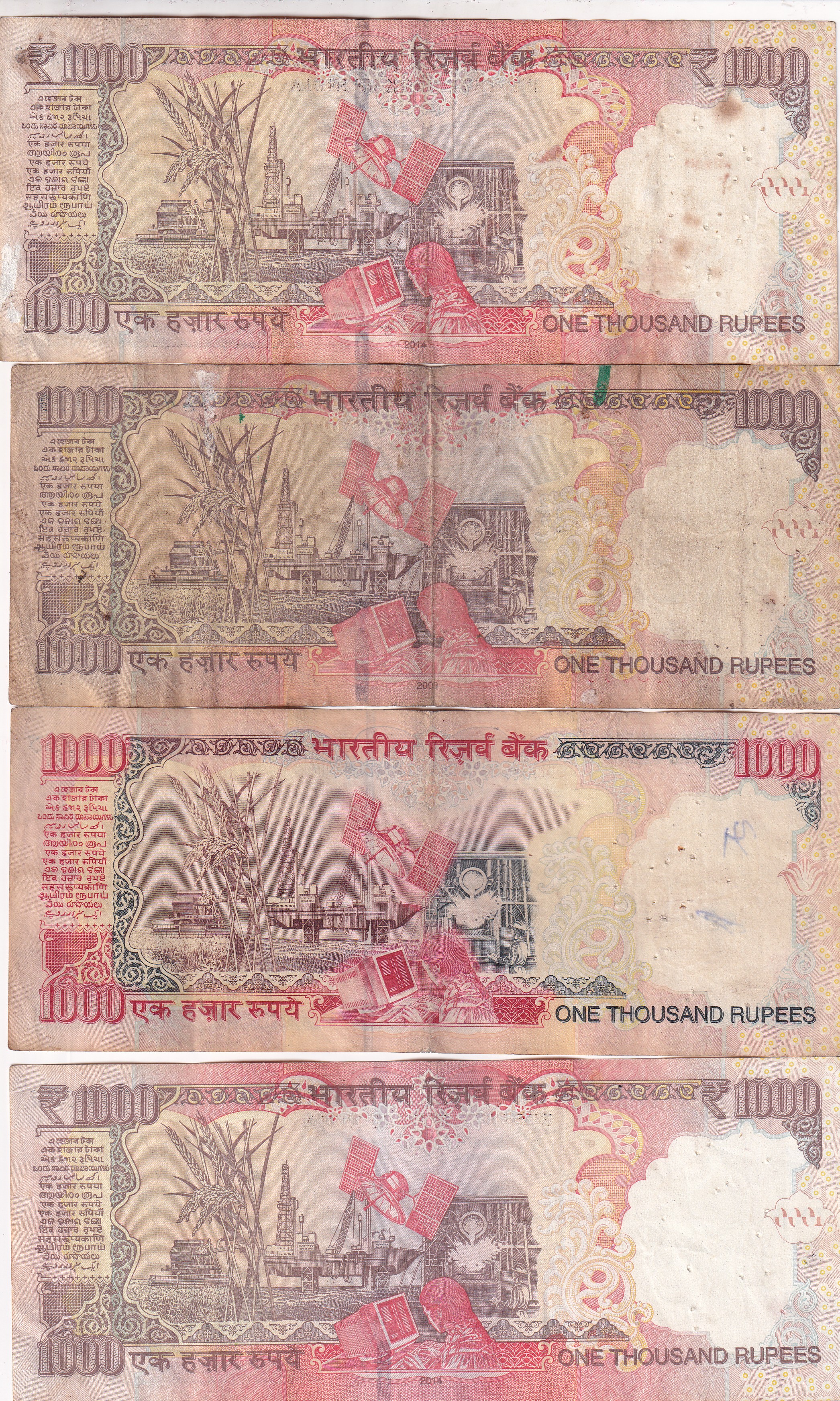 1000 Rupees Different Governor Rare (4 Pcs) Note Set