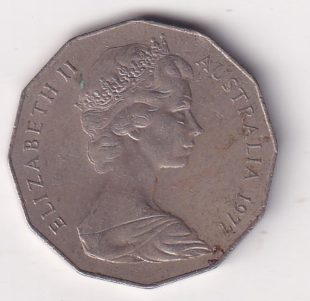 Australia 50 Cents 1977 - Elizabeth II 2nd Portrait - Silver Jubilee Rare Coin #E-116