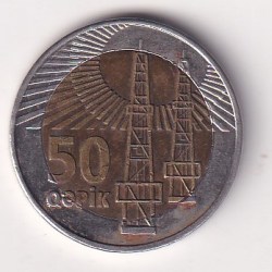 Azerbaijan 50 Qapiks Rare Bimetallic Coin #E-122