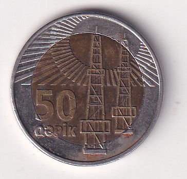 Azerbaijan 50 Qapiks Rare Bimetallic Coin #E-122