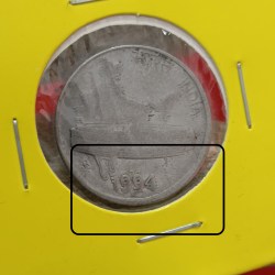 Alternative view of 50 Paise Double Strike Error Year or Mint Double Strike 1994 Year Hyderabad Mint RBI Mistake Error Coin