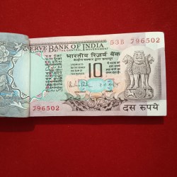 Alternative view of Ten Rs Ex Rare Peacock Full Bundle Governor RN Malhotra Republic of India 796501
