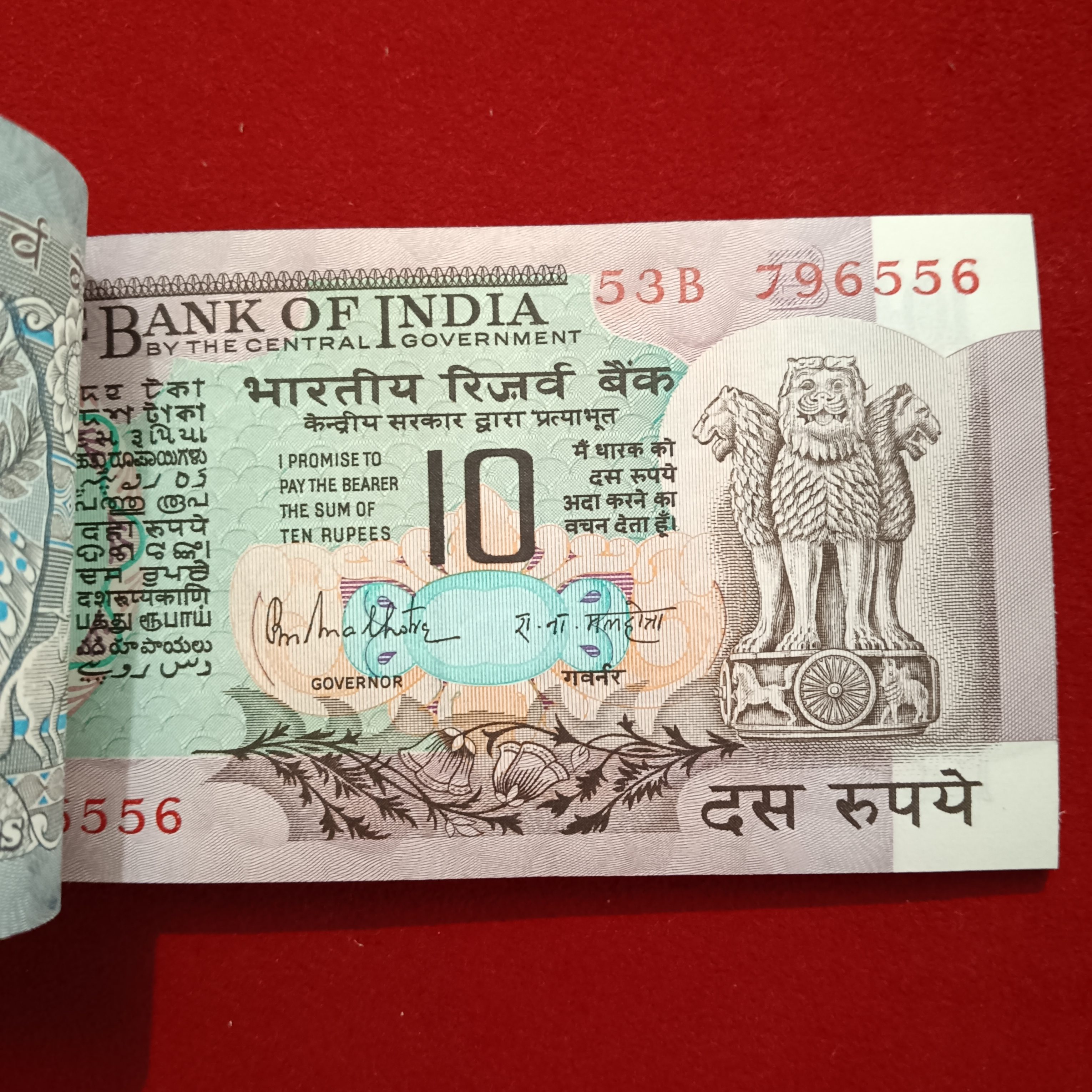 Ten Rs Ex Rare Peacock Full Bundle Governor RN Malhotra Republic of India 796501 - Image 5