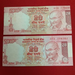 Alternative view of Extremely Rare 20 Rs Old Rare Print Errors Notes 2 Pcs Given Governor D Subbarao RBI Mistake Notes sku 30