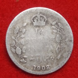 1/4 RUPEE SILVER COIN EDWARD VII 1908 CALCUTTA MINT