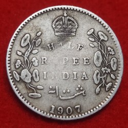 HALF RUPEE SILVER COIN EDWARD VII 1907 CALCUTTA MINT