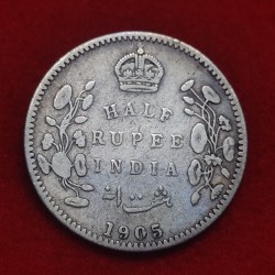 Rare Half Rupee Silver Coin Edward VII 1905 Calcutta Mint