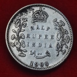Silver Half Rupee Coin King Edward VII Calcutta Mint 1908 Beautiful Condition