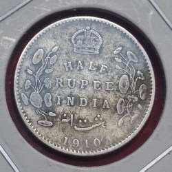 Silver Half Rupee Coin King Edward VII Calcutta Mint 1910