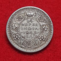 Silver One Quarter Rupee King George VI Calcutta Mint 1943