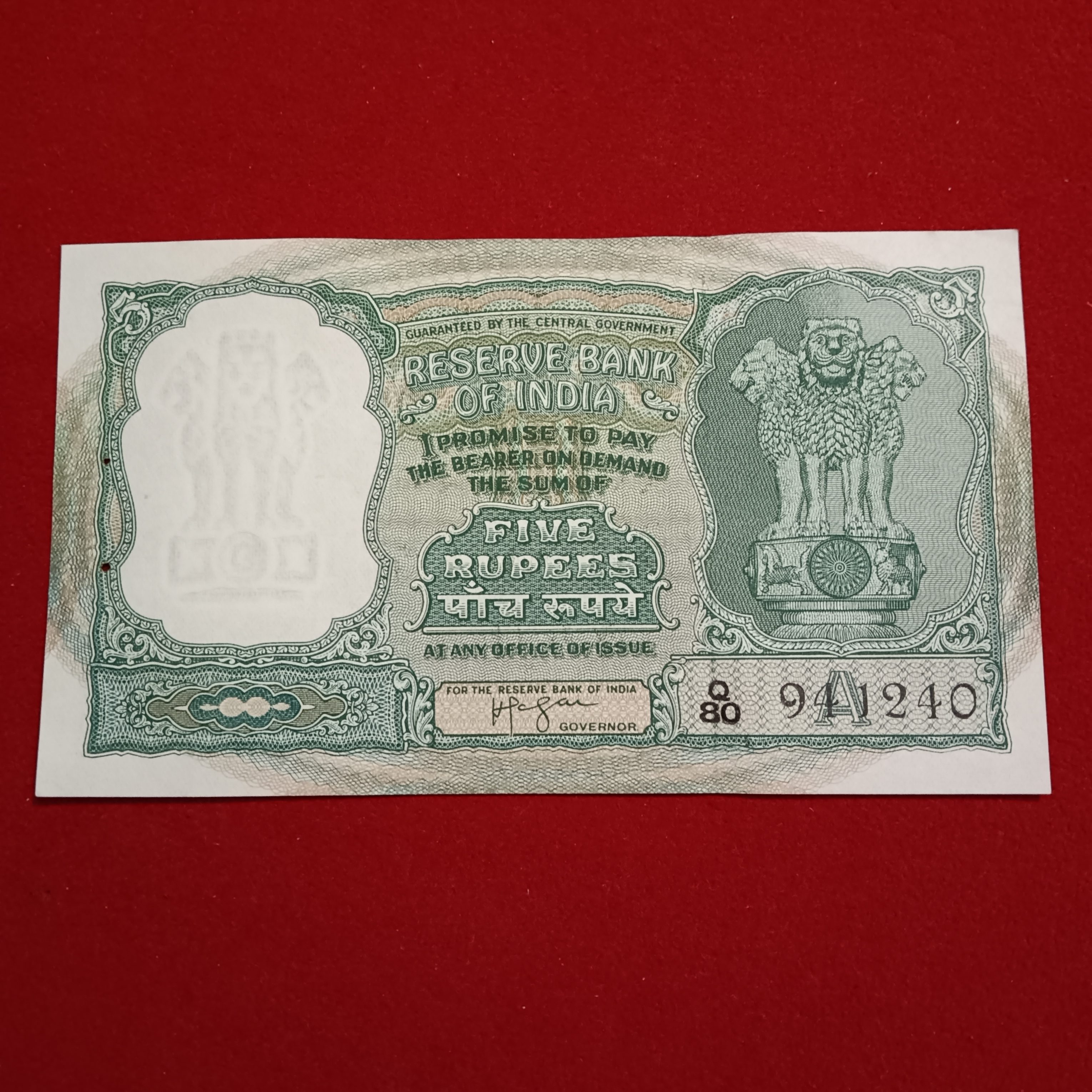 Five Rs Rare 3 Deer Fafda Note Gem Bunc Condition Governor HVR Iyengar Republic of India sku25