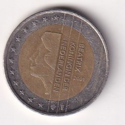 Netherlands 2 Euros 2001 (Beatrix 1st map) Rare Bimetallic COIN#E-142
