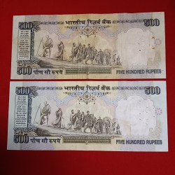 Alternative view of 500 Rs Rare Green Issue Dandi Notes Governor Bimal jalan or C Rangarajan 4 Pcs Given Republic of India Sku 33