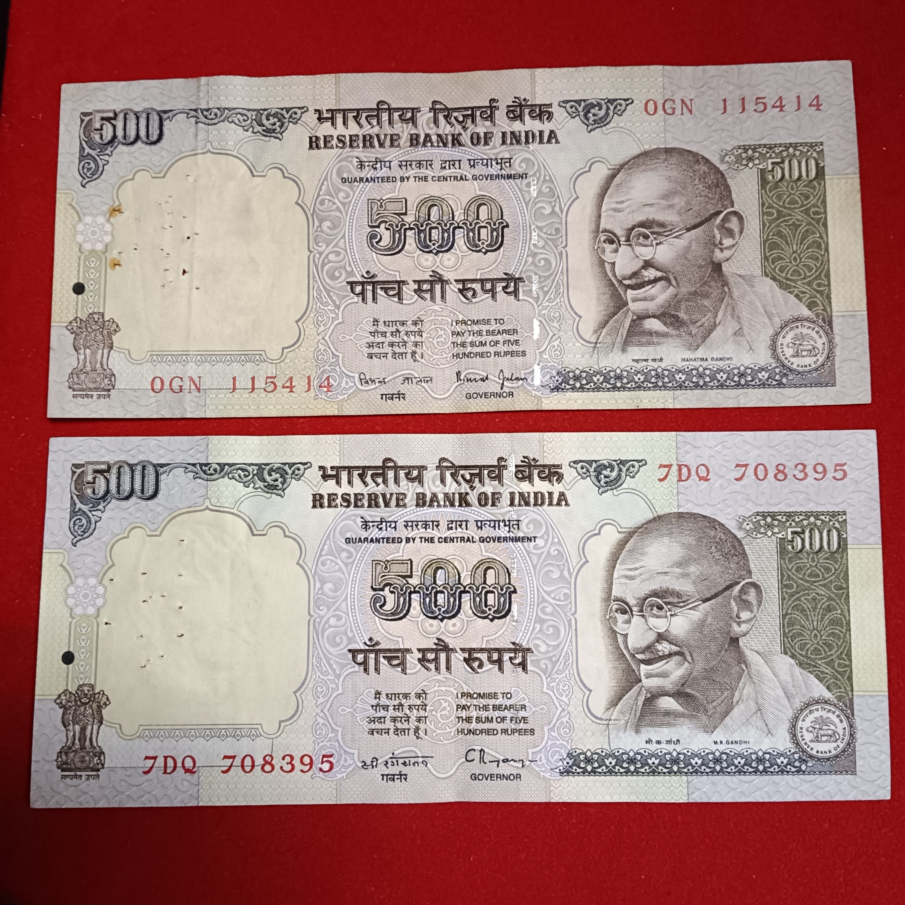 500 Rs Rare Green Issue Dandi Notes Governor Bimal jalan or C Rangarajan 4 Pcs Given Republic of India Sku 33