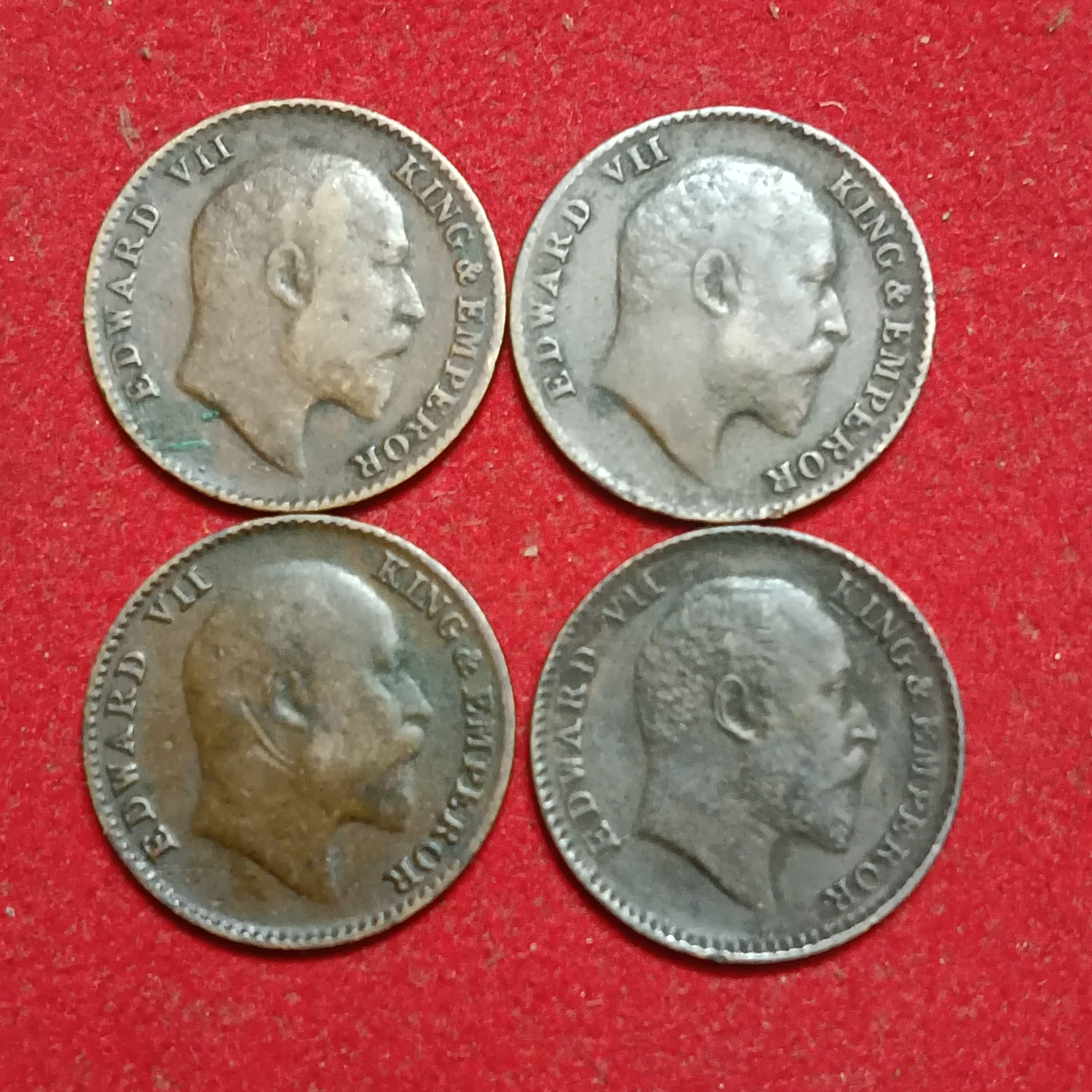 Edward VII King & Emperor 1/12 Anna 1909 or 1910 Year Top Grade Condition 4 Pcs