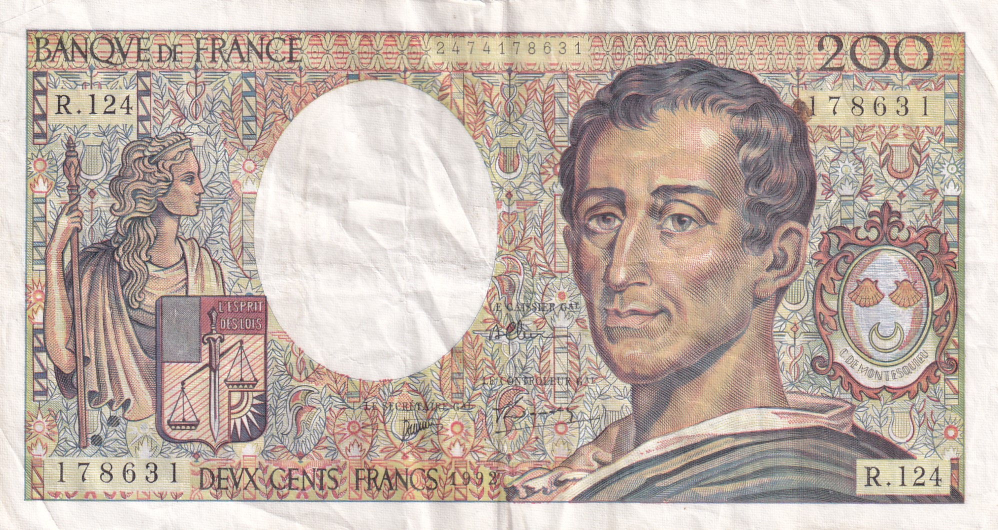France 200 Francs de Montesquieu Rare Note #B2