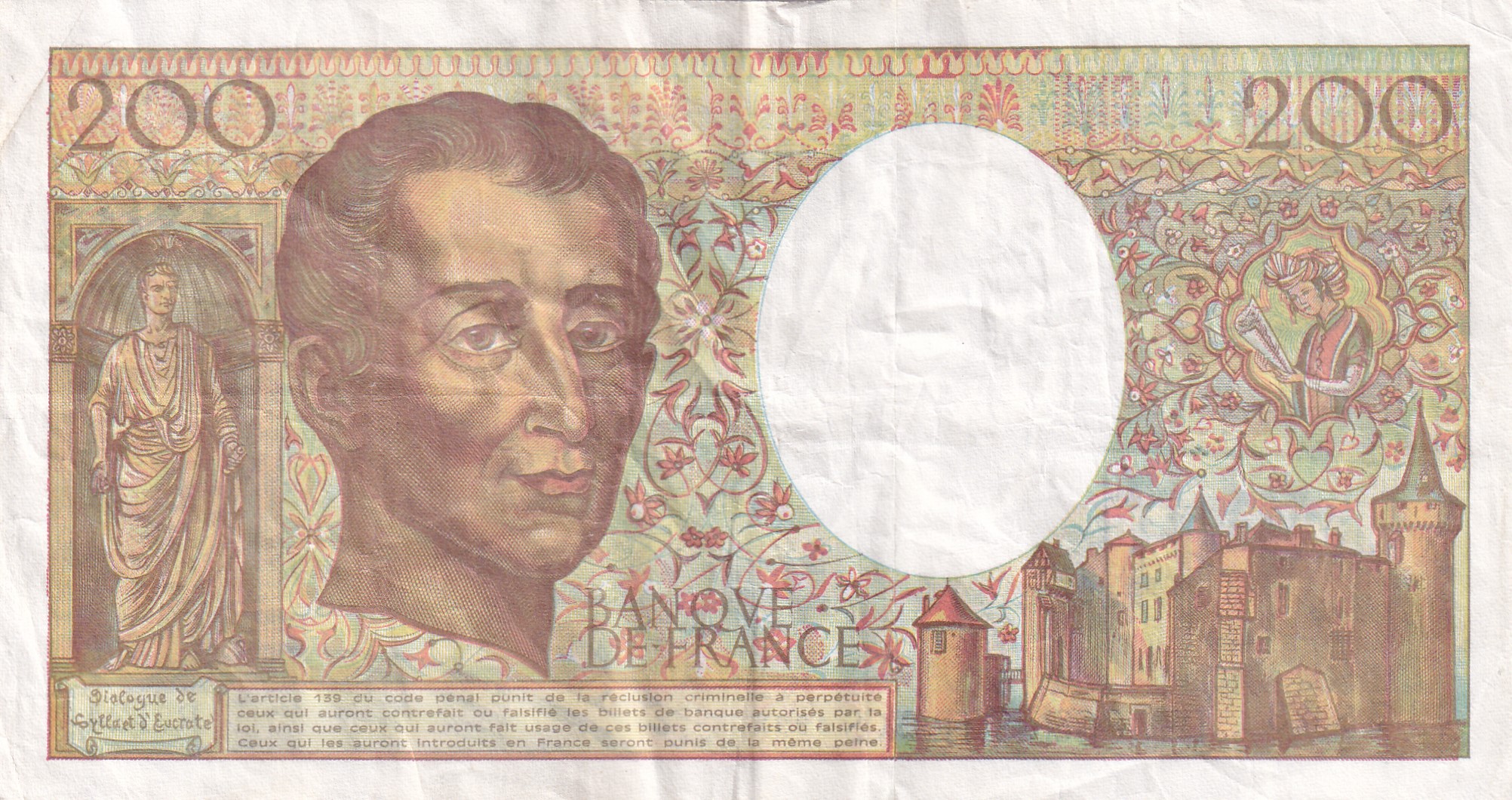 France 200 Francs de Montesquieu Rare Note #B2