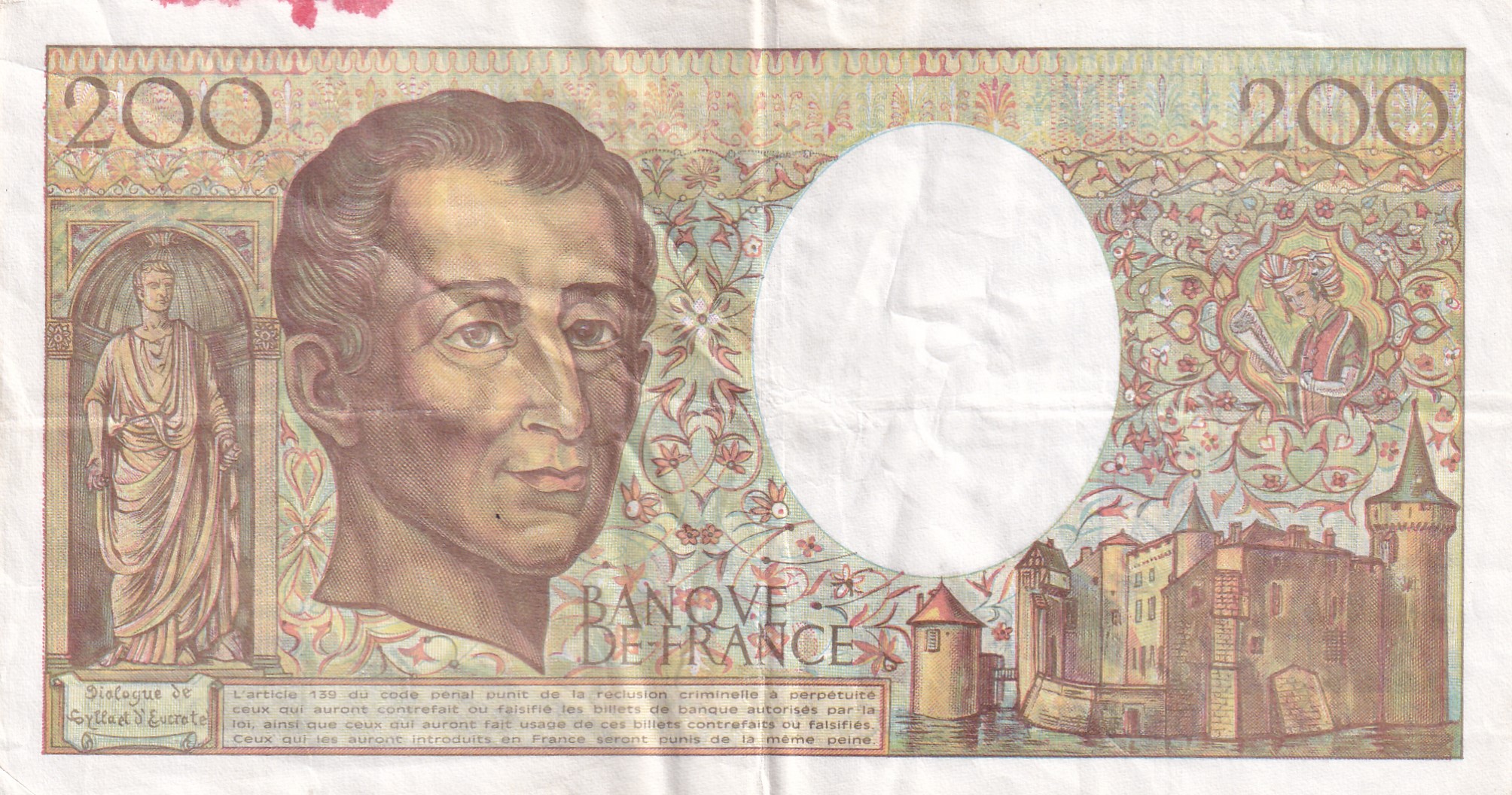 France 200 Francs de Montesquieu Rare Note #B2