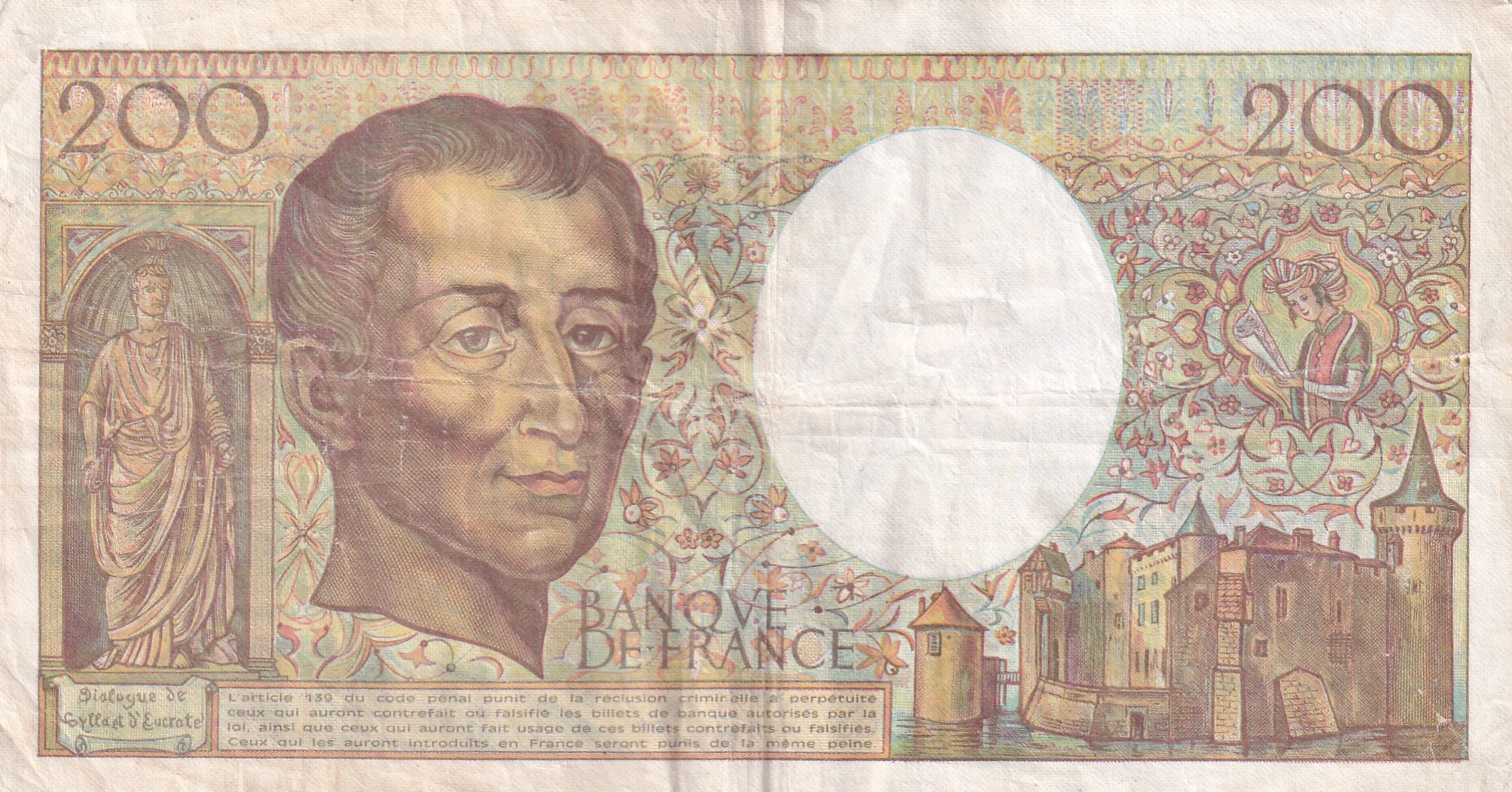 France 200 Francs de Montesquieu Rare Note #B2