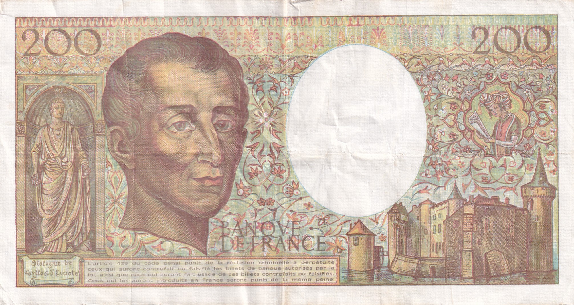 France 200 Francs de Montesquieu Rare Note #B2
