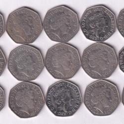 Alternative view of 15 Different 50 Pence (United Kingdom) Rare Commemorative Coin (15 Pcs) Set#E-151