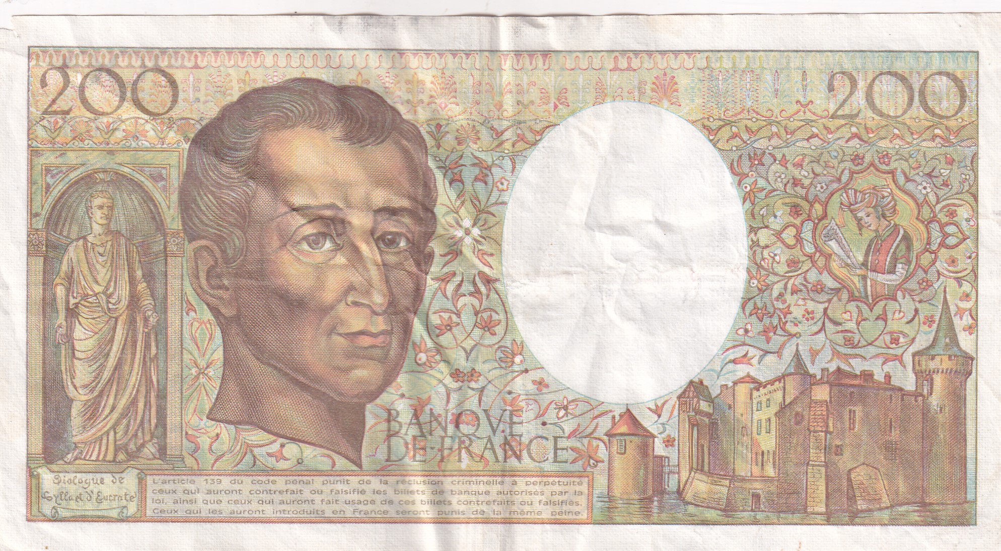 France 200 Francs de Montesquieu Rare Note #B2
