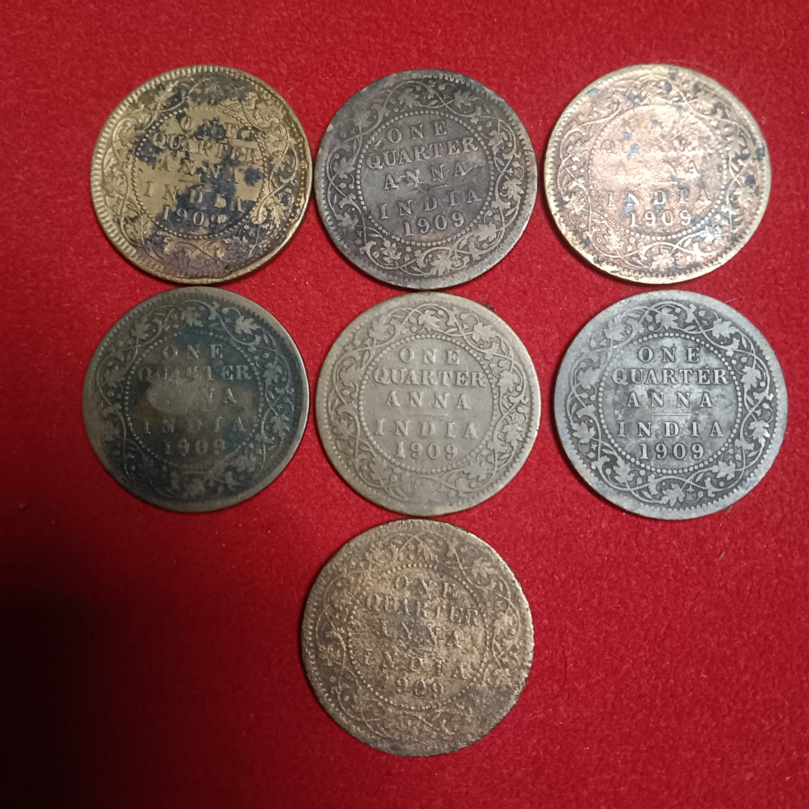 Rare Rare Rare Edward VII One Quarter Anna Rare Coin 1909 Year Calcutta Mint 7 Pcs Given British of India