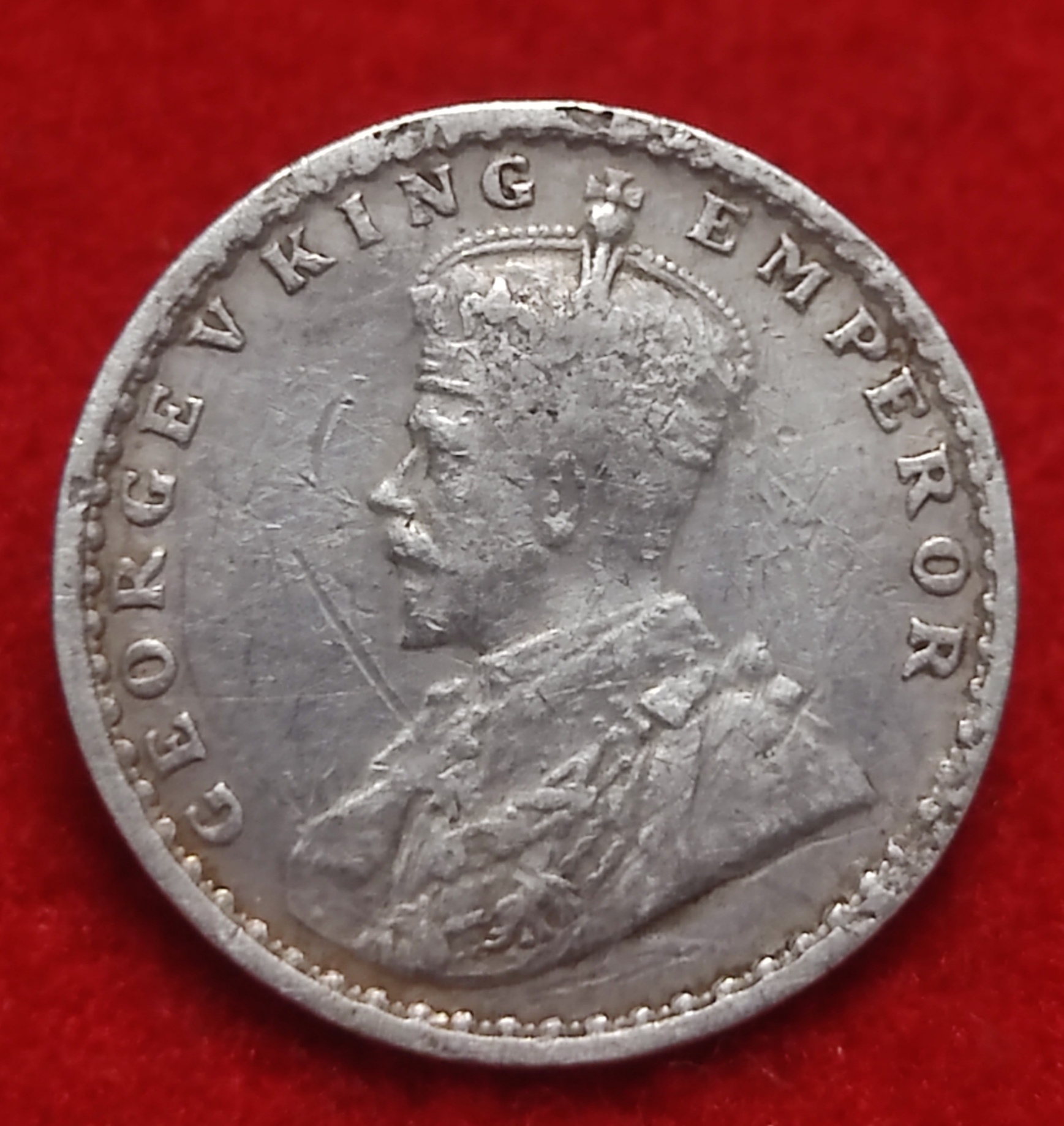 Silver Coin Two Anna George V 1913 Calcutta Mint