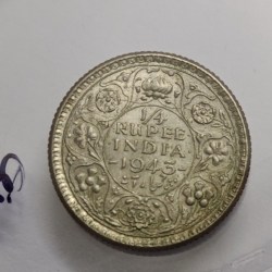 Alternative view of British India George VI 1/4 Rupee 1943 Silver Coin