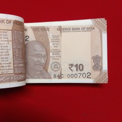 Alternative view of Ten Rs Rare Fancy Notes Bundle 000701 or 000786 Ultra Gem Bunc Condition Full Bundle Governor Sanjay Malhotra Year 2025