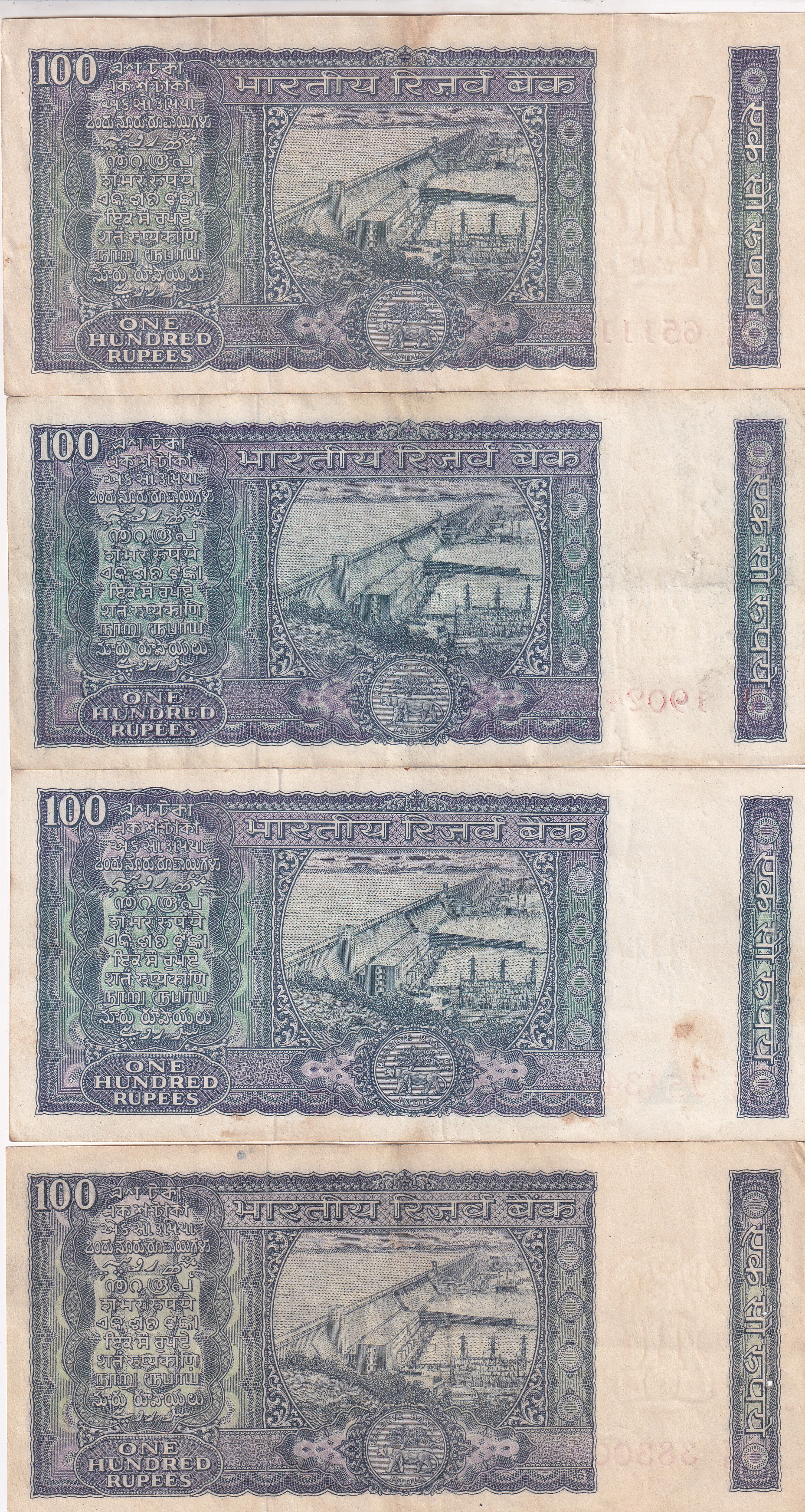 4 DIFFERENT GOVERNOR 100 RUPEES (WHITE PATTI) TOP CONDITION NOTE (4 PCS ) SET - Image 2