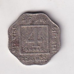 Alternative view of British India 4 Annas 1919 (George V) Rare Coin #E-187