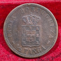 Alternative view of India, Portuguese ½ Tanga 1901 - Charles I Lisboa mint Rare Coin #E-179