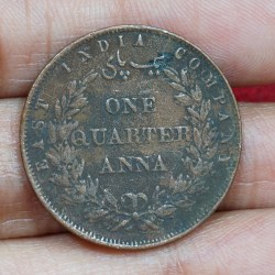 Alternative view of India - British ¼ Anna 1858 - Victoria Rare Coin #E-184