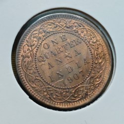 ONE QUARTER ANNA 1907 CALCUTTA MINT GHOST ERROR COIN