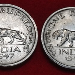 NIKEL ONE RUPEE COIN KING GEORGE VI BOMBAY MINT 1947 TWO PC SET