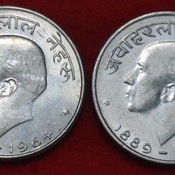 50 PAISA JAWAHARLAL NEHRU MUMBAI MINT 1964 - 2 COIN SET GOOD CONDITION