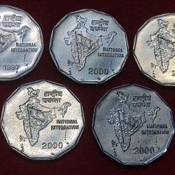 Alternative view of 2 RUPEES COIN SET NATIONAL INTEGRATION YEAR 2000 MOSCOW MINT GEM BUNC GRADE - 5 COIN SET