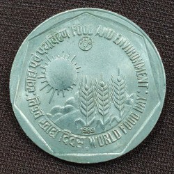India 1 Rupee 1989 World Food Day : Food and Environment Commemorative issue Noida Mint Rare Coin #E-191