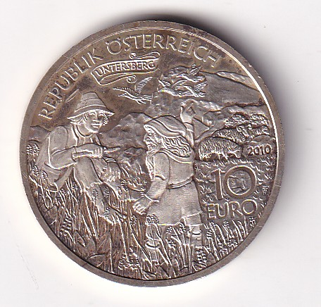 Austria 10 Euros 2010 (Charlemagne in the Untersberg) Rare Commemorative Silver (Weight -17.3 g) Coin#C-36